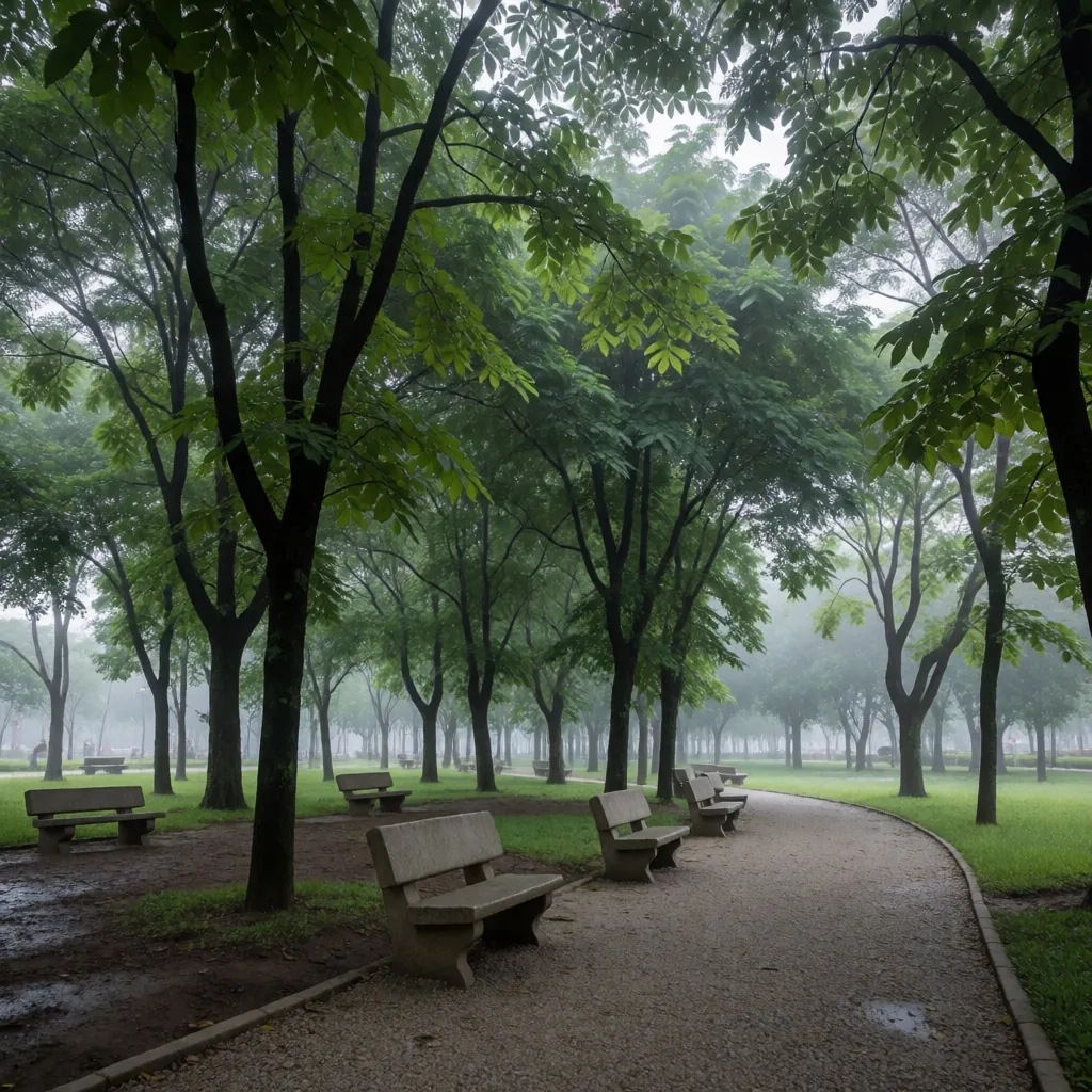 Parque público de Miraflores con árboles que actúan como barrera acústica natural