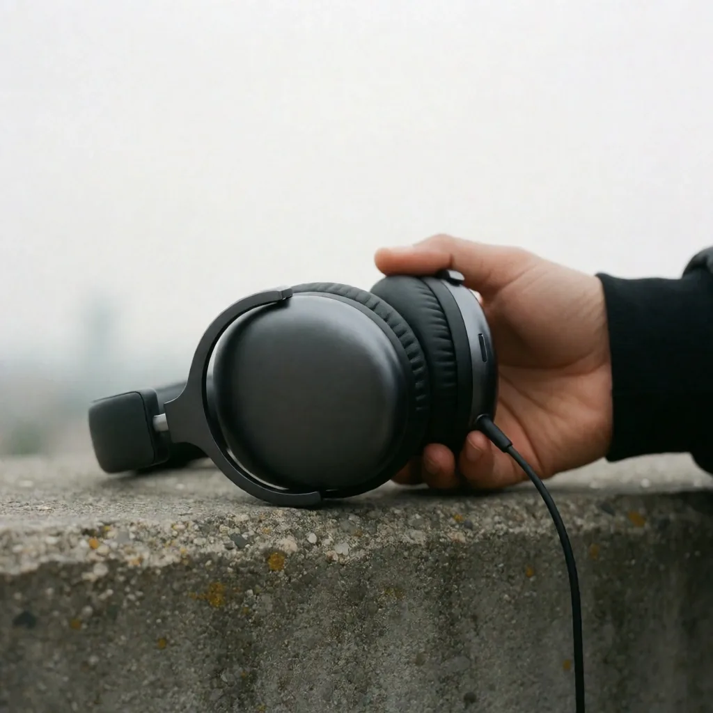 Auriculares sobre una superficie de concreto