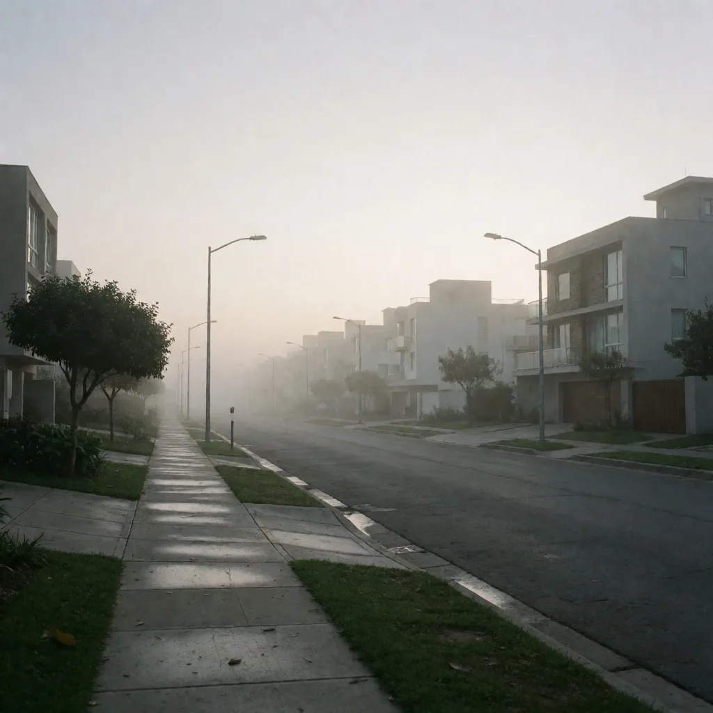 Calle residencial tranquila en Miraflores al amanecer