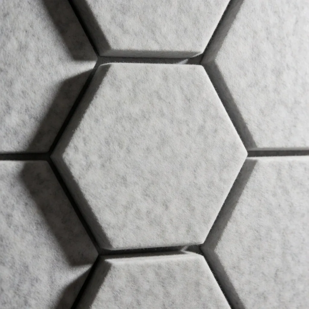 Detalle de paneles acústicos de espuma con textura geométrica