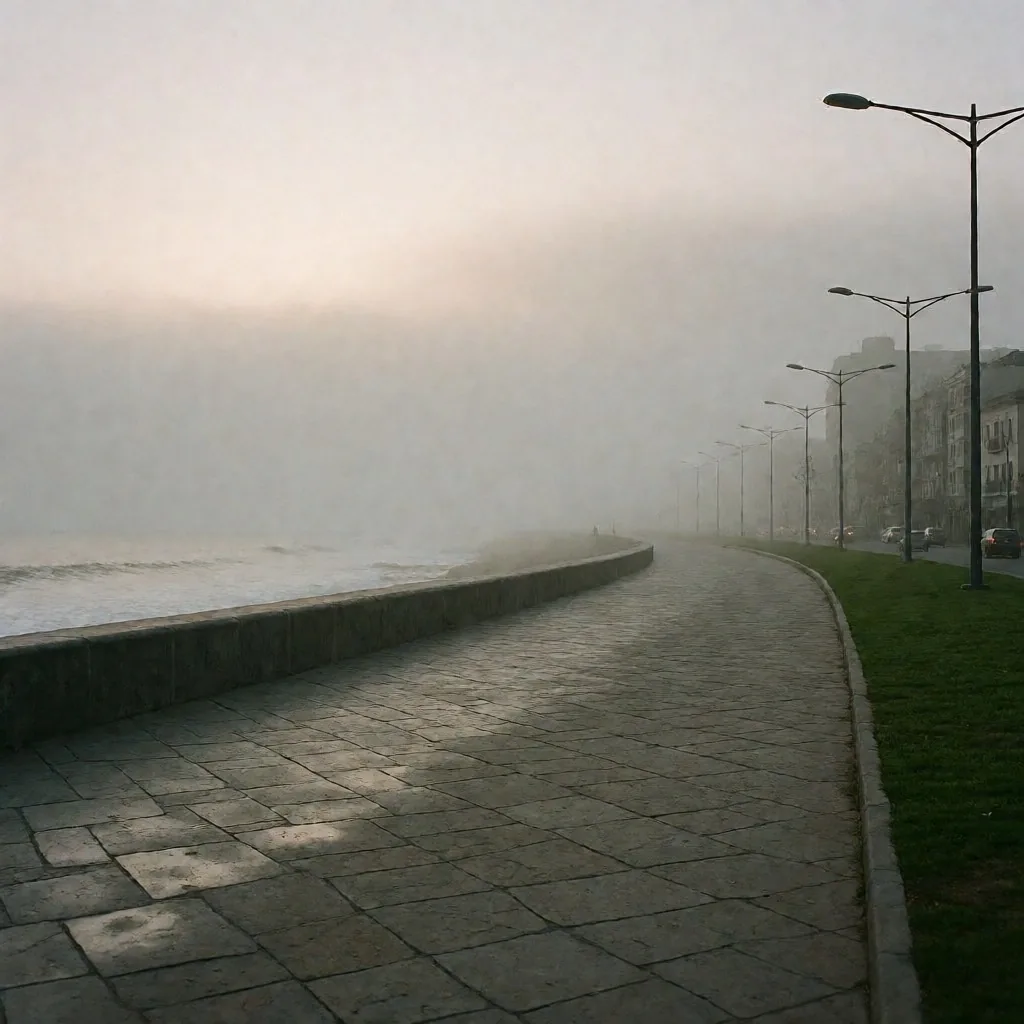 Niebla matutina sobre el malecón de Miraflores en Lima