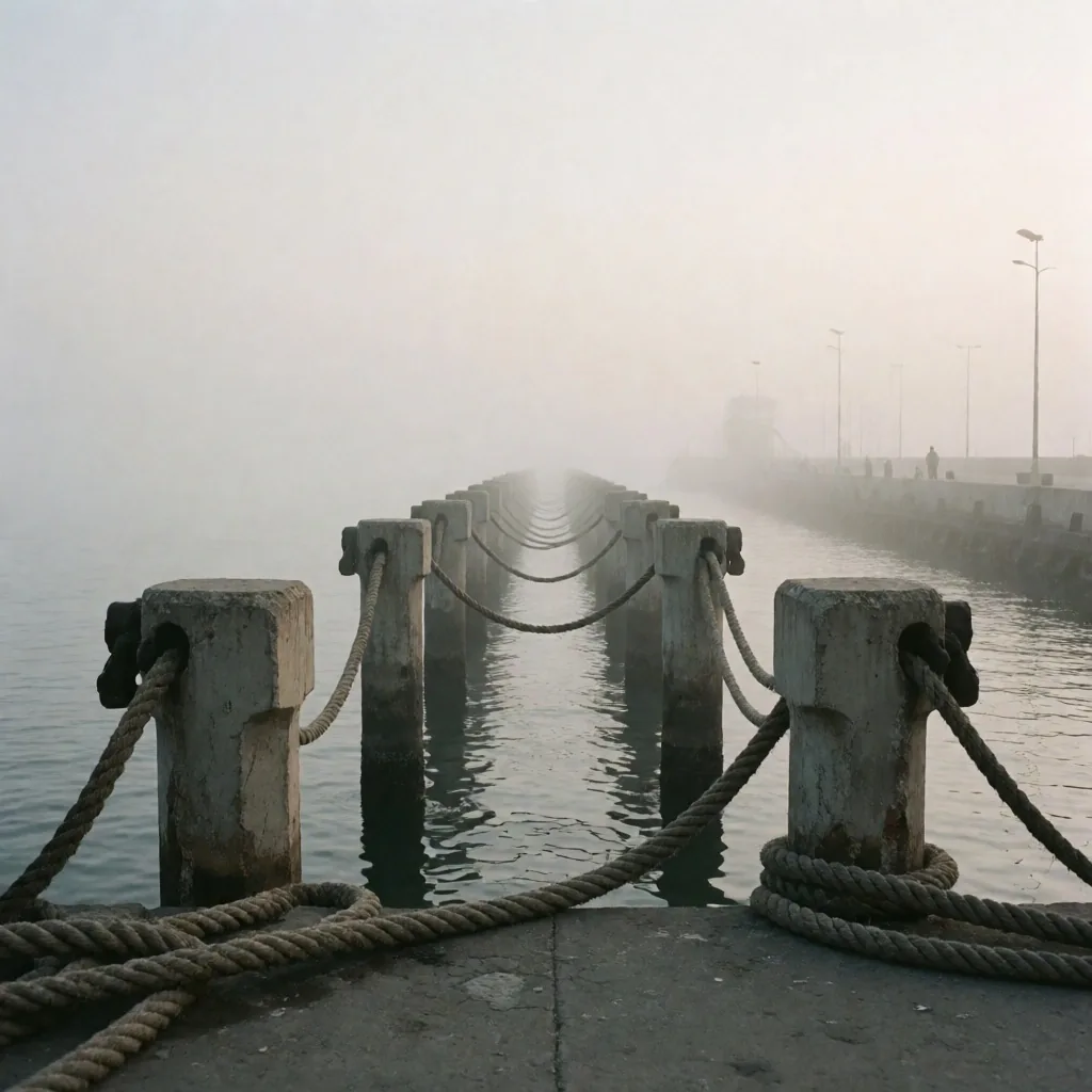 Muelle de Lima envuelto en niebla al amanecer